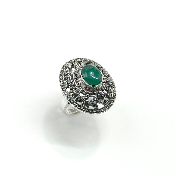 LUX - Big Victorian Cocktail Party Style Sterling Silver Stone Ring ! - Picture 5 of 10